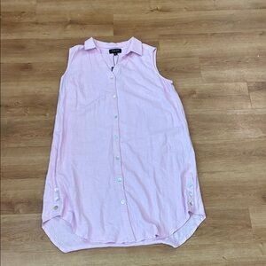 Sleeveless Pink Linen‎ Midi Button down shirt tunic Dress